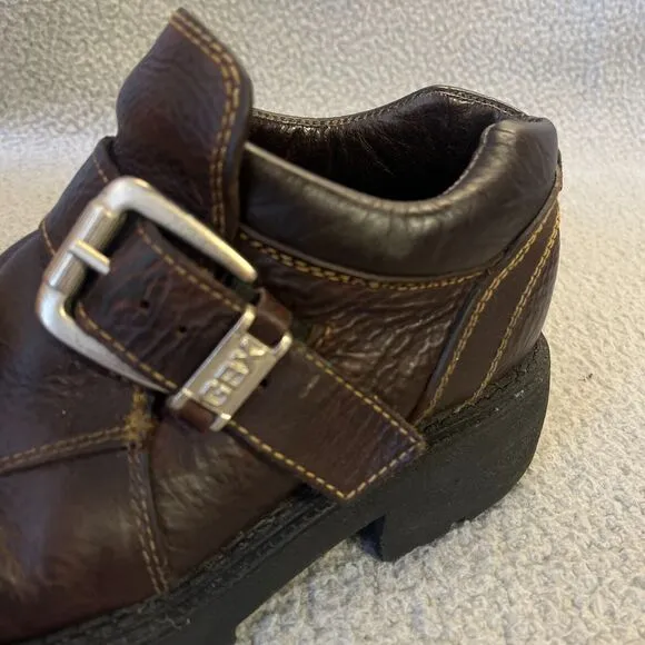Vintage GBX Brown Chunky Leather Shoes Men 9 Buckle Platform Lug Sole Biker Punk