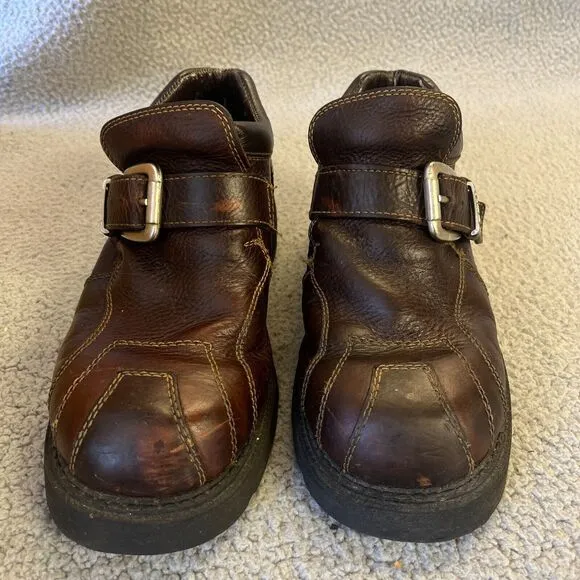 Vintage GBX Brown Chunky Leather Shoes Men 9 Buckle Platform Lug Sole Biker Punk