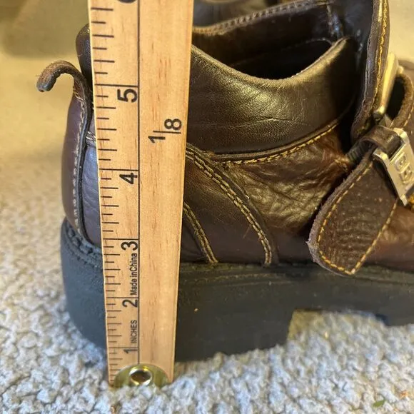 Vintage GBX Brown Chunky Leather Shoes Men 9 Buckle Platform Lug Sole Biker Punk