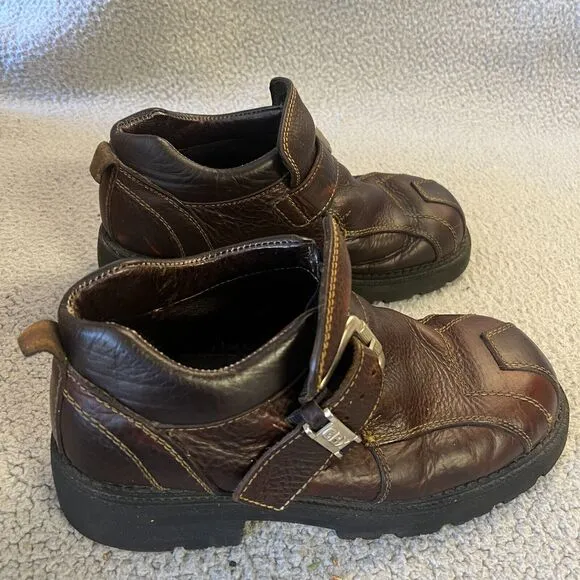 Vintage GBX Brown Chunky Leather Shoes Men 9 Buckle Platform Lug Sole Biker Punk