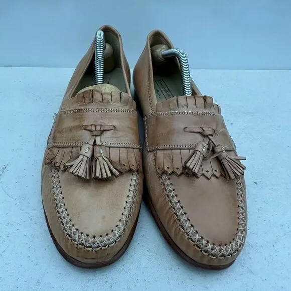 Vintage Men's Johnson &amp; Murphy Light Brown Leather Tassel Loafer Shoes 8,5M