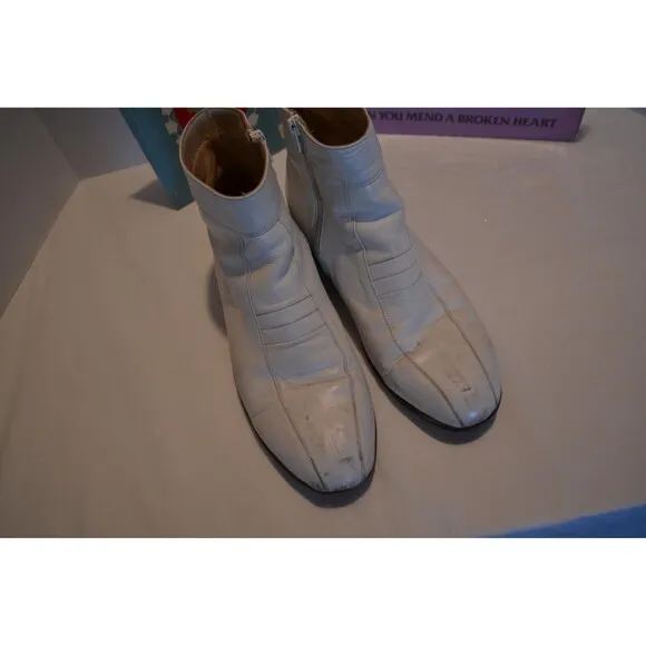Vintage Mens Shoes White Buc Ankle Boots Disco 1970s Rock Star
