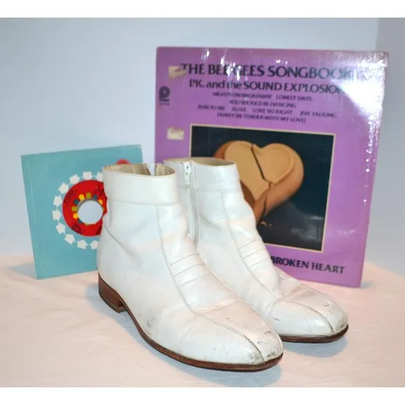 Vintage Mens Shoes White Buc Ankle Boots Disco 1970s Rock Star