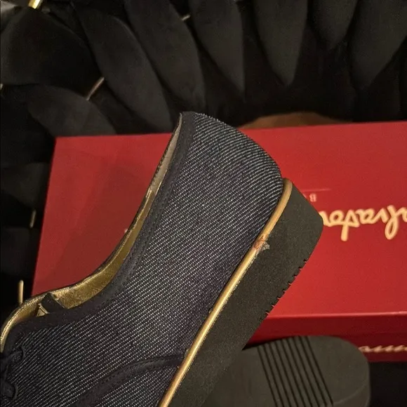 Vintage NEW Salvatore Ferragamo Black and Gold Shoes