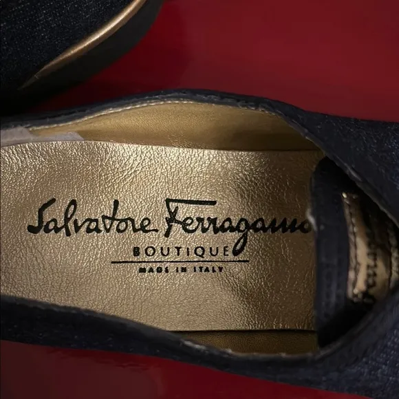 Vintage NEW Salvatore Ferragamo Black and Gold Shoes
