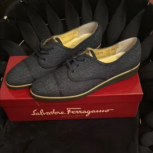 Vintage NEW Salvatore Ferragamo Black and Gold Shoes