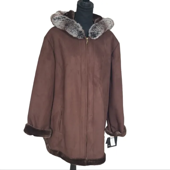 Vintage NWT Fleet Street women's hooded faux fur shearling coat 2X, new