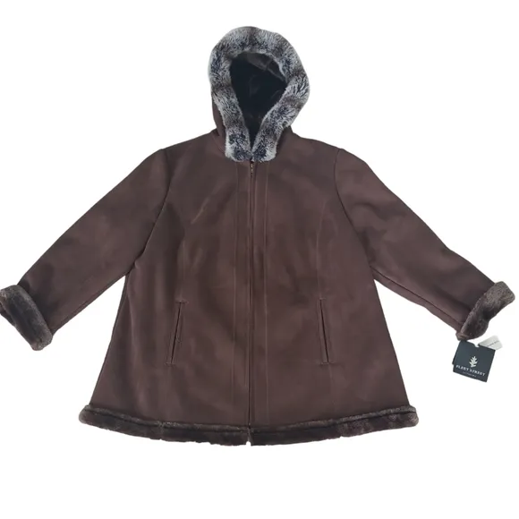 Vintage NWT Fleet Street women's hooded faux fur shearling coat 2X, new