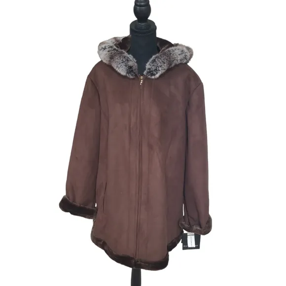 Vintage NWT Fleet Street women's hooded faux fur shearling coat 2X, new