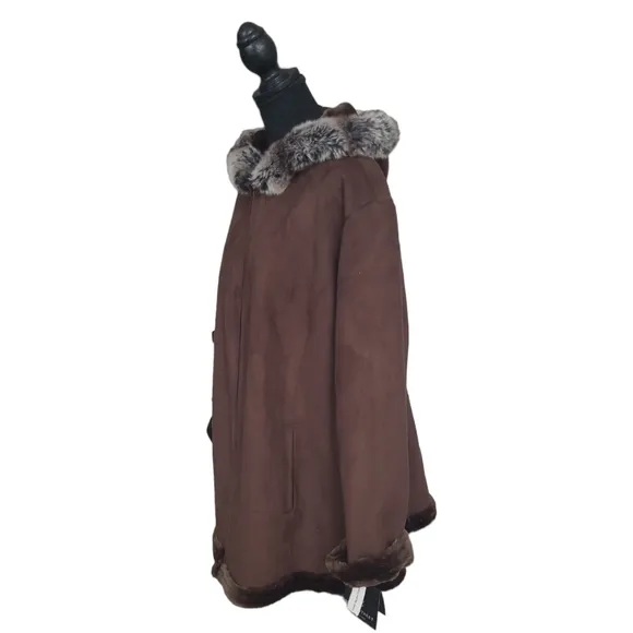 Vintage NWT Fleet Street women's hooded faux fur shearling coat 2X, new