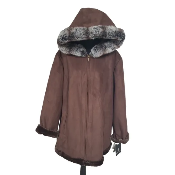 Vintage NWT Fleet Street women's hooded faux fur shearling coat 2X, new