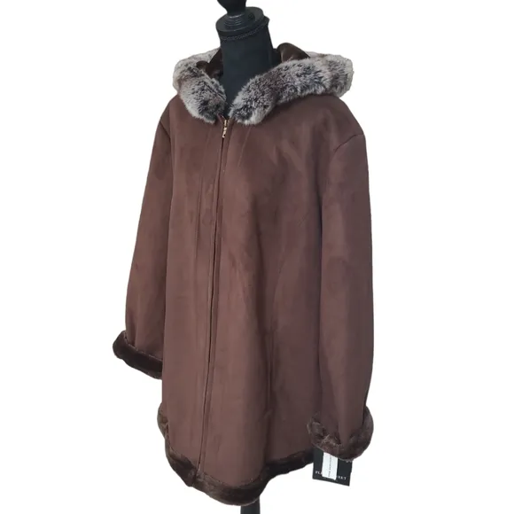 Vintage NWT Fleet Street women's hooded faux fur shearling coat 2X, new