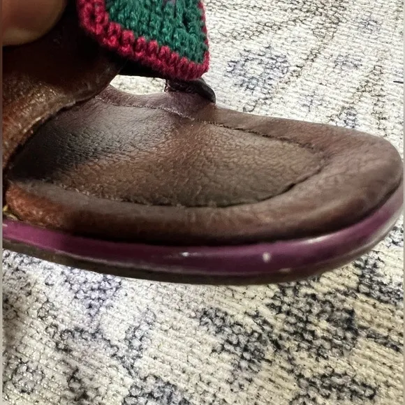 Vintage Prada brown platform heel sandals with crochet accents