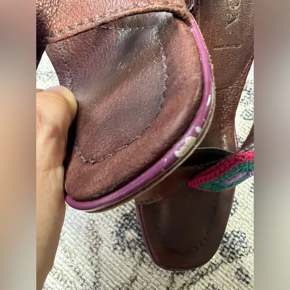 Vintage Prada brown platform heel sandals with crochet accents