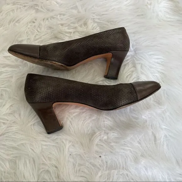 Vintage Salvatore Ferragamo Embossed Leather Spectator Pumps