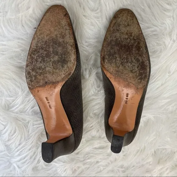 Vintage Salvatore Ferragamo Embossed Leather Spectator Pumps