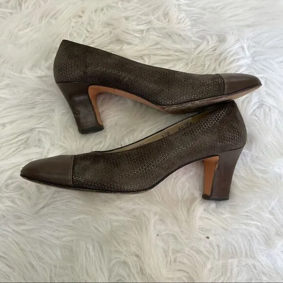 Vintage Salvatore Ferragamo Embossed Leather Spectator Pumps