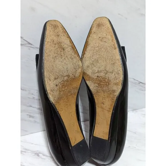 Vintage Sesti Meucci Of Florence Womens Black Patent Leather Low Wedge Shoes 7.5