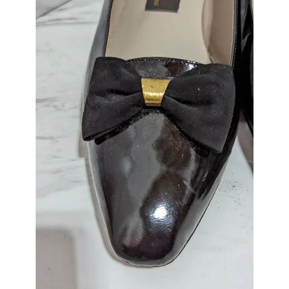 Vintage Sesti Meucci Of Florence Womens Black Patent Leather Low Wedge Shoes 7.5