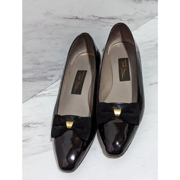 Vintage Sesti Meucci Of Florence Womens Black Patent Leather Low Wedge Shoes 7.5
