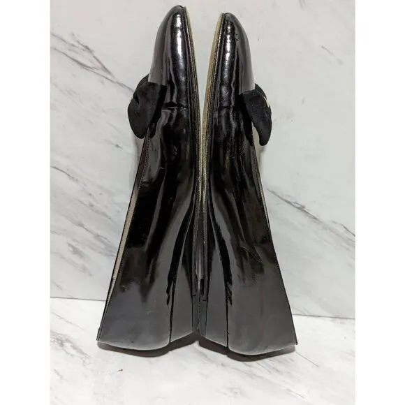 Vintage Sesti Meucci Of Florence Womens Black Patent Leather Low Wedge Shoes 7.5