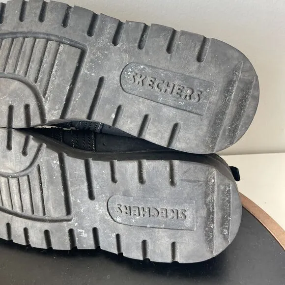 Vintage Skechers Shoes 10 Black Leather School Jammers Y2K Chunky Platform Retro