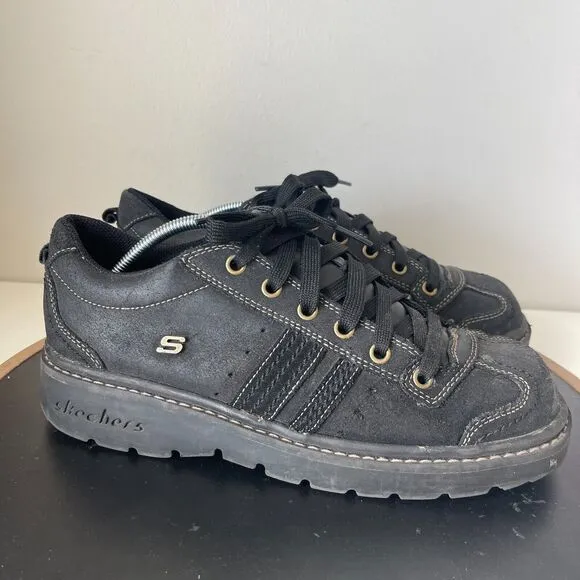 Vintage Skechers Shoes 10 Black Leather School Jammers Y2K Chunky Platform Retro