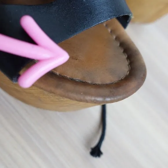 Vintage Steve Madden Shoes Leather 36 Sandal Black Wedge Tie Up Clogs 6 Y2K