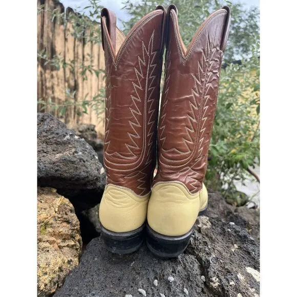 Vintage Tony Lama 2 Tone Cowboy Boots Women’s 6.5 cognac brown butter yellow