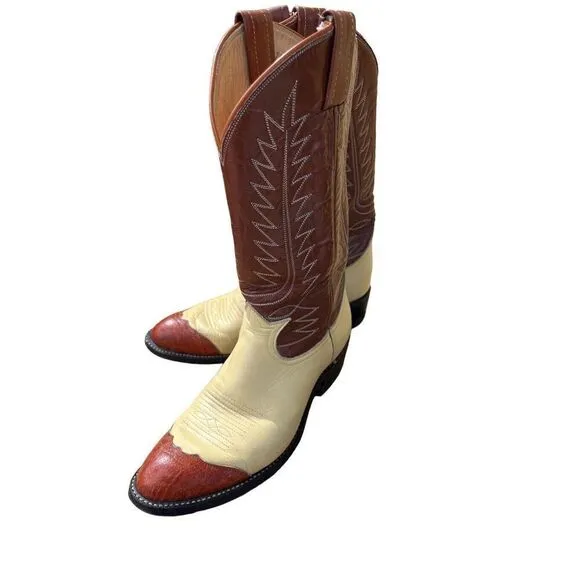 Vintage Tony Lama 2 Tone Cowboy Boots Women’s 6.5 cognac brown butter yellow