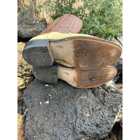 Vintage Tony Lama 2 Tone Cowboy Boots Women’s 6.5 cognac brown butter yellow
