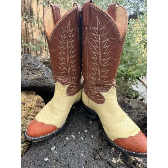 Vintage Tony Lama 2 Tone Cowboy Boots Women’s 6.5 cognac brown butter yellow