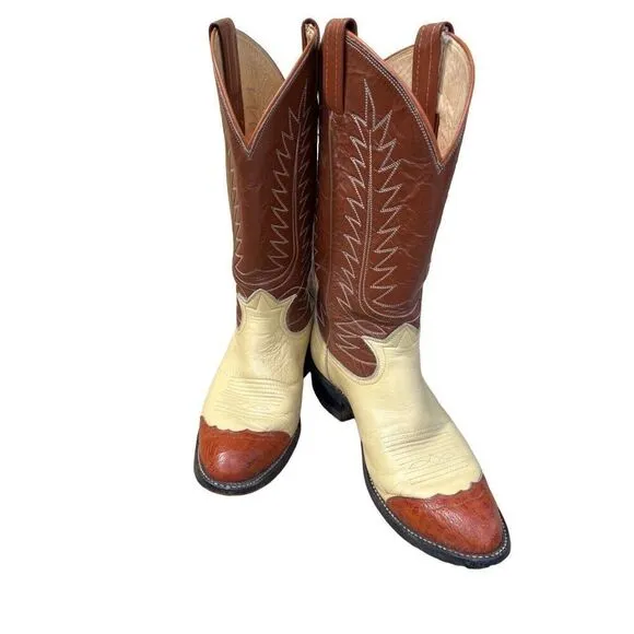 Vintage Tony Lama 2 Tone Cowboy Boots Women’s 6.5 cognac brown butter yellow