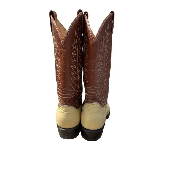 Vintage Tony Lama 2 Tone Cowboy Boots Women’s 6.5 cognac brown butter yellow