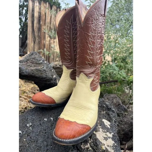 Vintage Tony Lama 2 Tone Cowboy Boots Women’s 6.5 cognac brown butter yellow