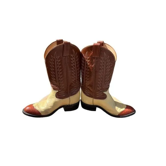 Vintage Tony Lama 2 Tone Cowboy Boots Women’s 6.5 cognac brown butter yellow