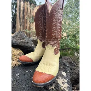 Vintage Tony Lama 2 Tone Cowboy Boots Women’s 6.5 cognac brown butter yellow