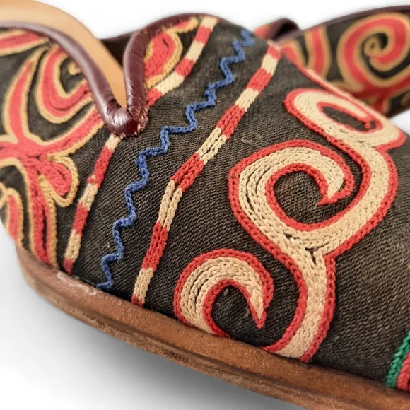 VINTAGE Wool Artisan Made Crewel Embroidery Victorian Mule Low Heel Slipper 8