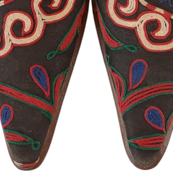 VINTAGE Wool Artisan Made Crewel Embroidery Victorian Mule Low Heel Slipper 8