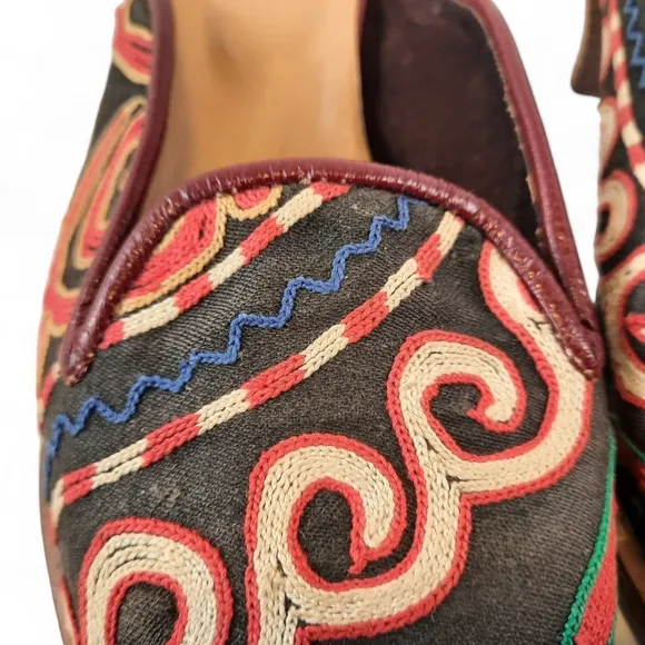 VINTAGE Wool Artisan Made Crewel Embroidery Victorian Mule Low Heel Slipper 8