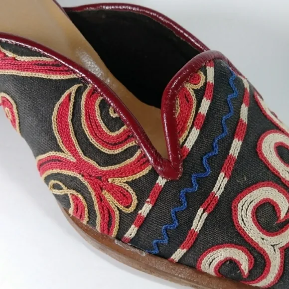 VINTAGE Wool Artisan Made Crewel Embroidery Victorian Mule Low Heel Slipper 8