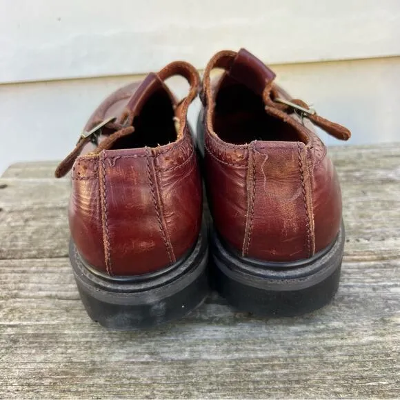 Vintage Y2K American Eagle Brown Leather Chunky Mary Jane T Strap Shoes Size 8