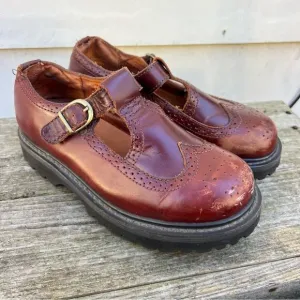 Vintage Y2K American Eagle Brown Leather Chunky Mary Jane T Strap Shoes Size 8