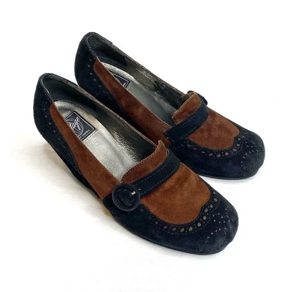 Vintage Jeffrey Campbell black and brown jenette wedge shoes size 7.5