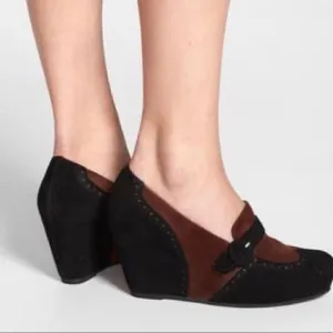 Vintage Jeffrey Campbell black and brown jenette wedge shoes size 7.5
