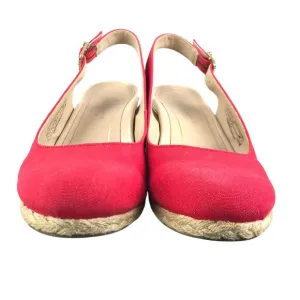 Vionic Coralina Wedge Slingback Espadrille Sandals Womens SZ 7 Red Canvas GUC