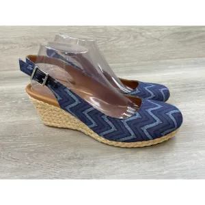 Vionic Coralina Women's US 10 Blue Geometric Espadrille Wedge Slingback Sandal