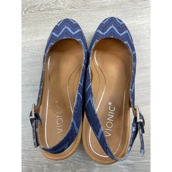 Vionic Coralina Women's US 10 Blue Geometric Espadrille Wedge Slingback Sandal