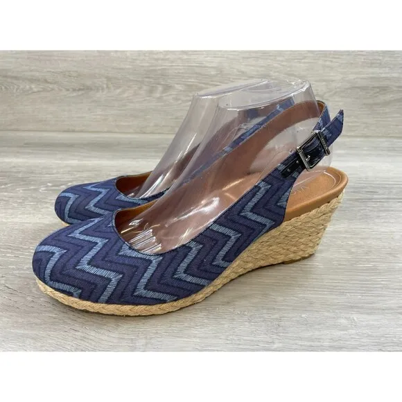 Vionic Coralina Women's US 10 Blue Geometric Espadrille Wedge Slingback Sandal