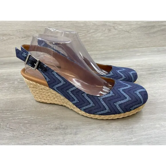 Vionic Coralina Women's US 10 Blue Geometric Espadrille Wedge Slingback Sandal